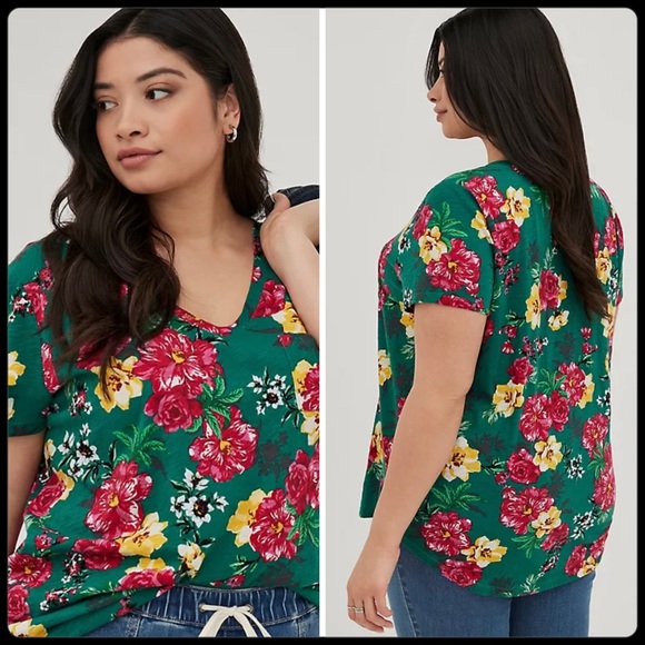Torrid Pocket Tee Heritage Slub Green Floral NWT Size 00 - Picture 13 of 16